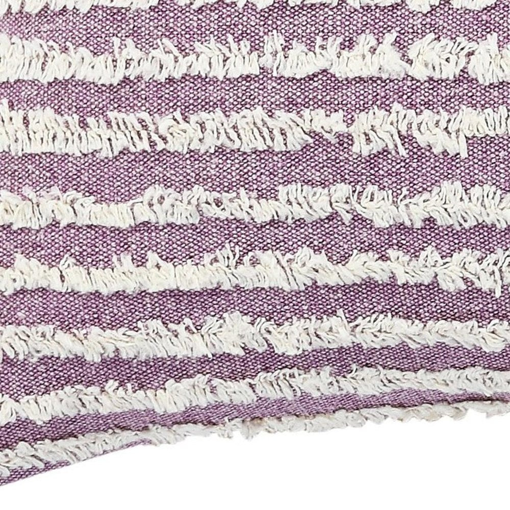 14" X 36" Lavender And Off White Lumbar Striped Cotton Throw Pillow Cover with Tufts — view 1