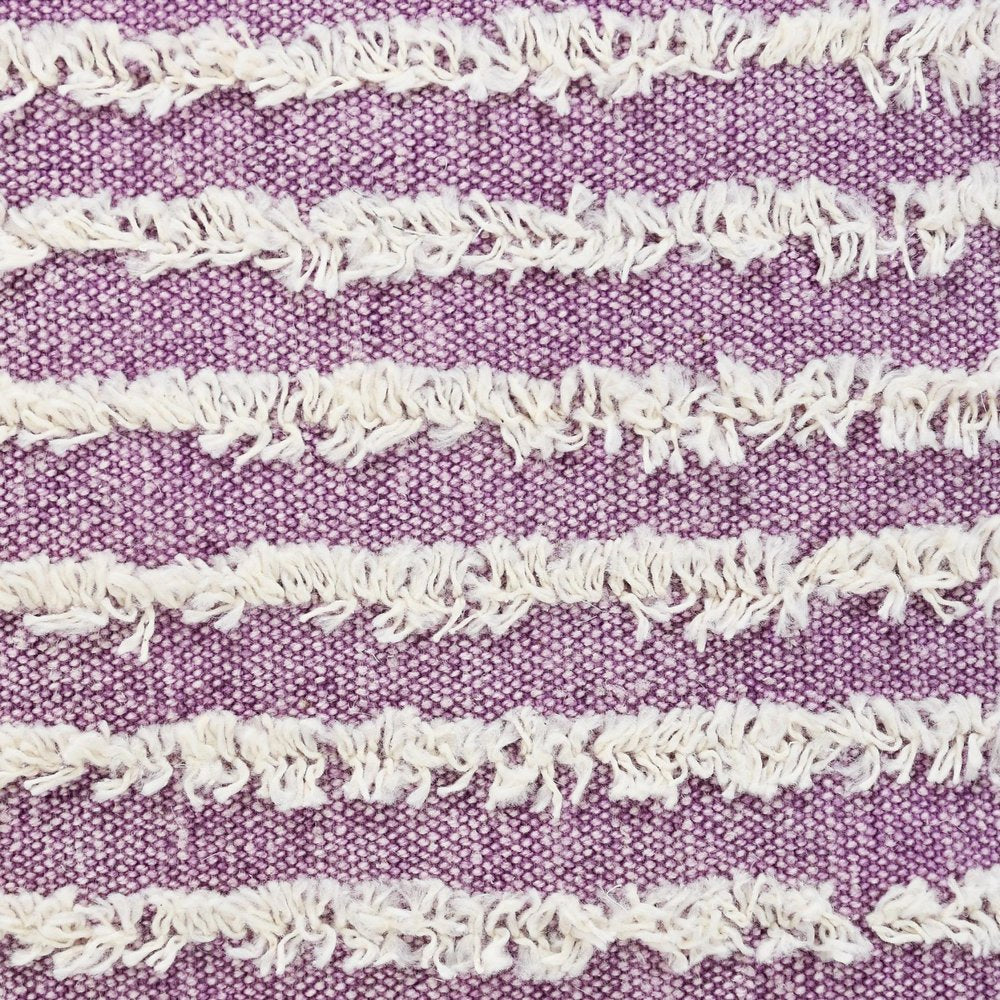 14" X 36" Lavender And Off White Lumbar Striped Cotton Throw Pillow Cover with Tufts — view 7