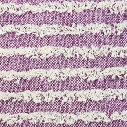 14" X 36" Lavender And Off White Lumbar Striped Cotton Throw Pillow Cover with Tufts