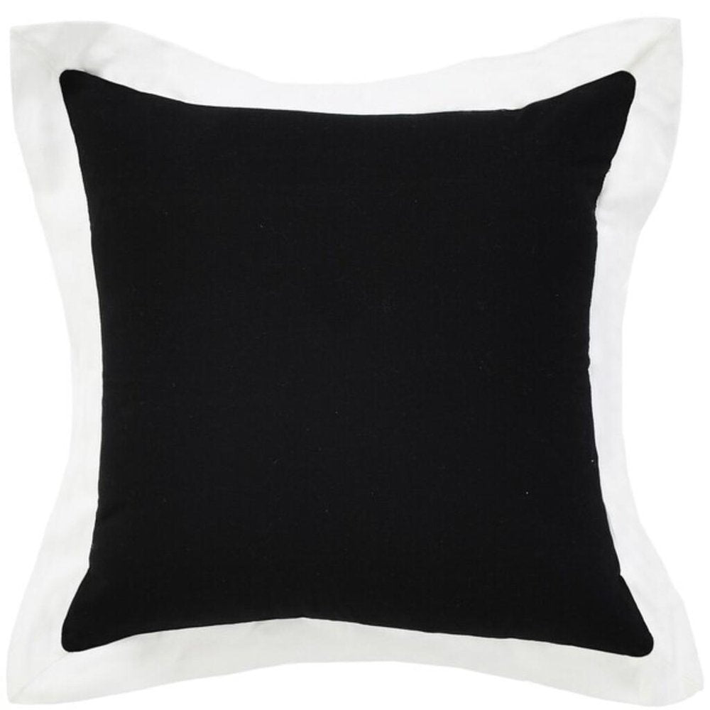 20" Black And White Color Block Cotton Throw Pillow Cover