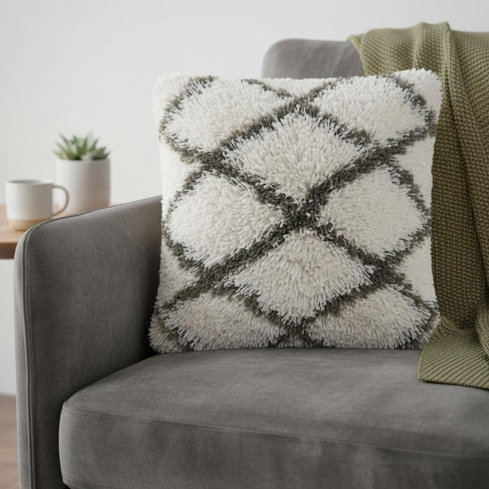 20" White And Black Diamond Throw Pillow Cover