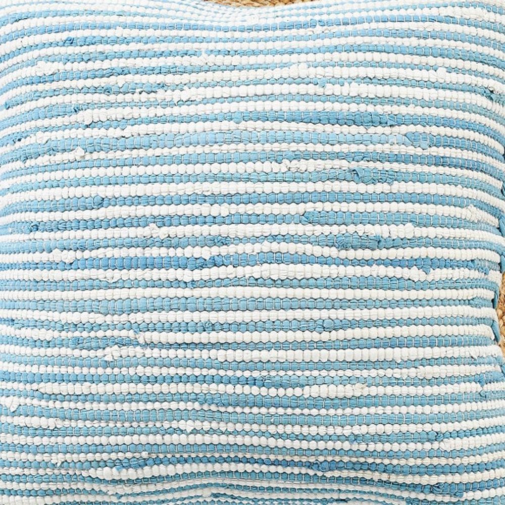 20" Blue And White Beach Striped Cotton Blend Throw Pillow Cover HomeRoots