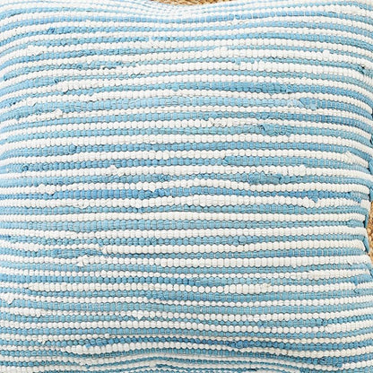 20" Blue And White Beach Striped Cotton Blend Throw Pillow Cover HomeRoots