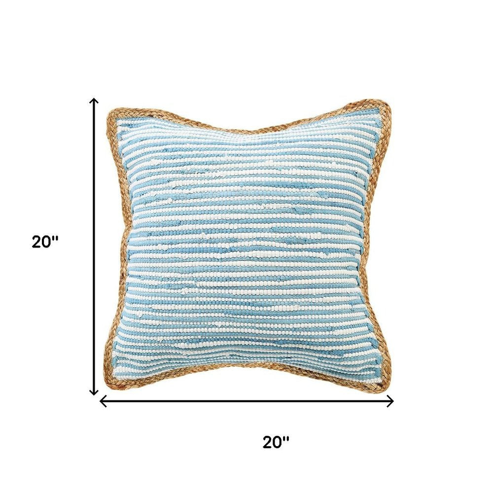 20" Blue And White Beach Striped Cotton Blend Throw Pillow Cover — view 6