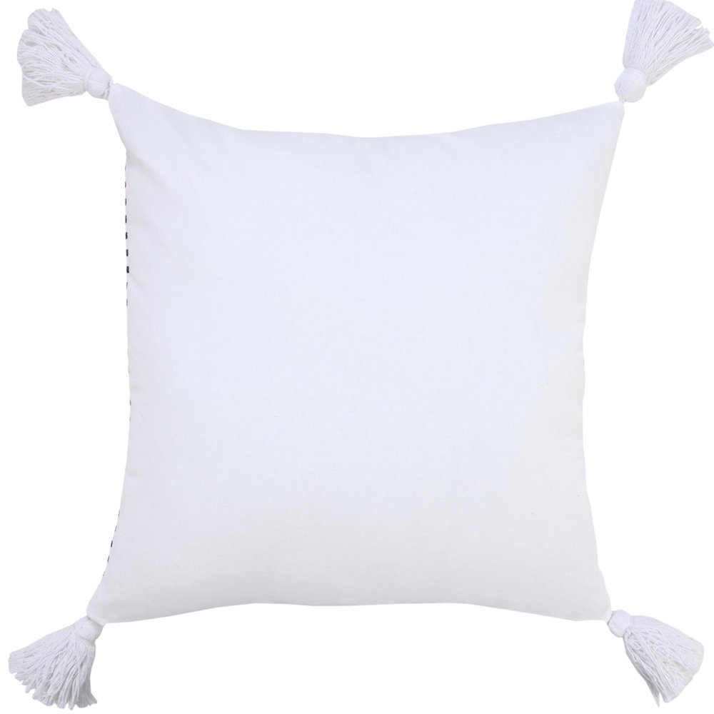 20" Black And White Striped Cotton Throw Pillow Cover with Tassels — view 2