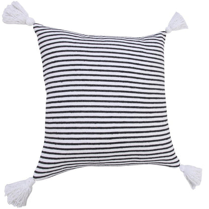 20" Black And White Striped Cotton Throw Pillow Cover with Tassels