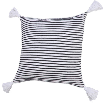 20" Black And White Striped Cotton Throw Pillow Cover with Tassels
