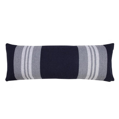 14" X 36" Gray And Blue Lumbar Striped Cotton Throw Pillow Cover