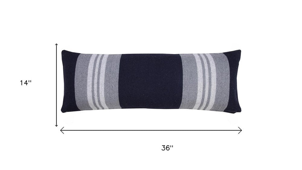 14" X 36" Gray And Blue Lumbar Striped Cotton Throw Pillow Cover — view 5