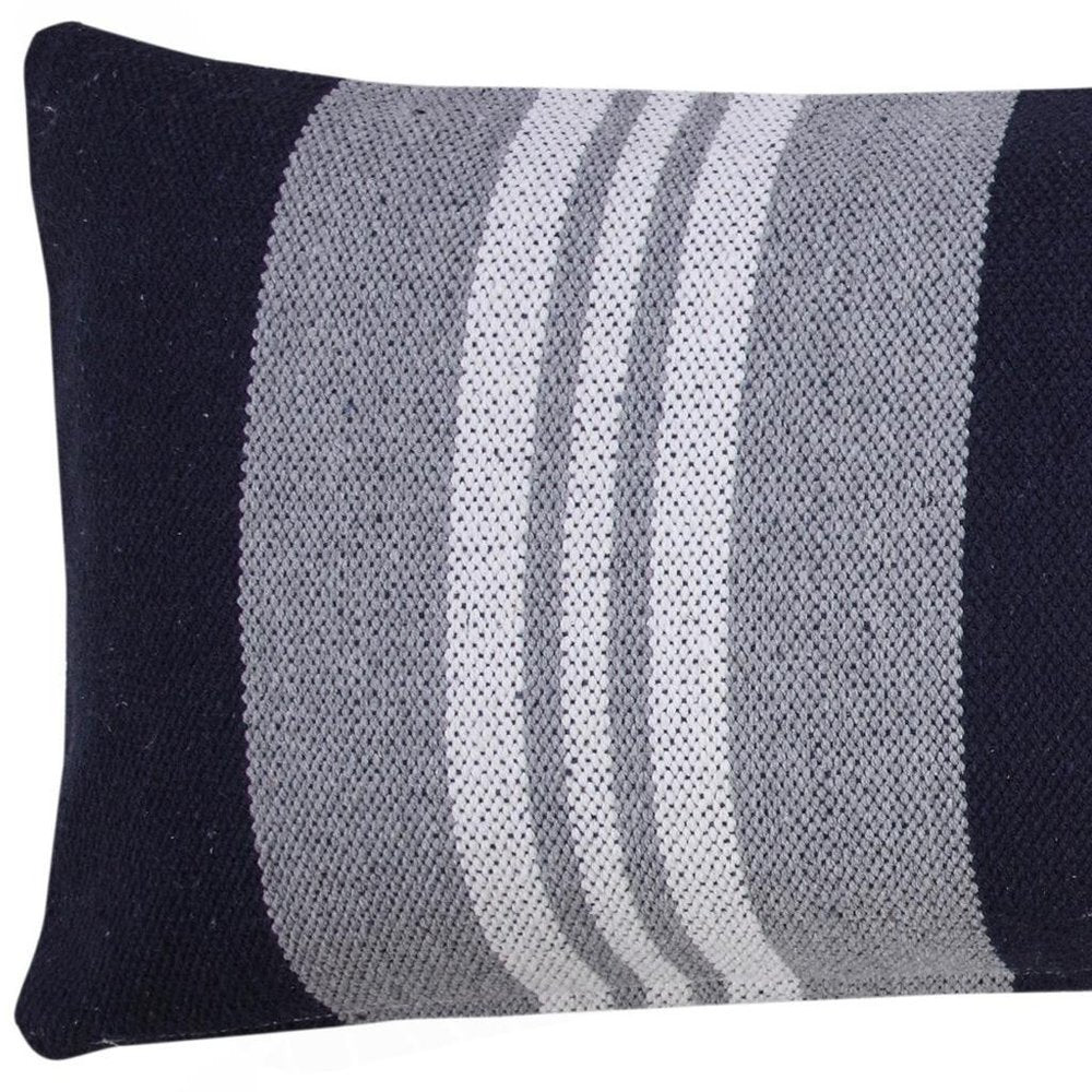 14" X 36" Gray And Blue Lumbar Striped Cotton Throw Pillow Cover — view 4