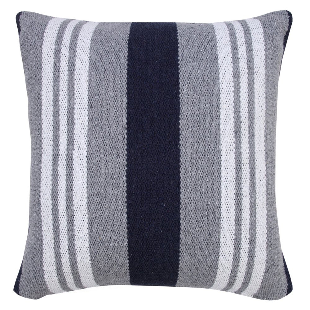 20" Gray And Blue Striped Cotton Throw Pillow Cover — view 1