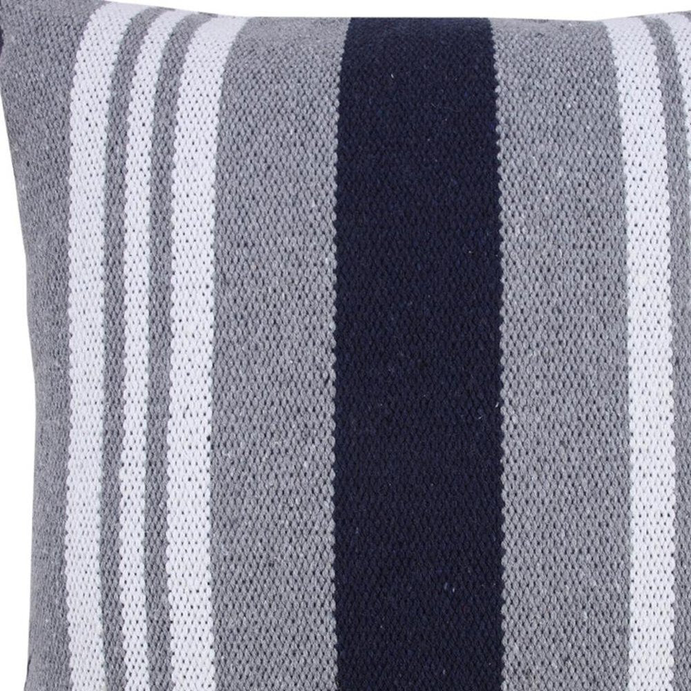 20" Gray And Blue Striped Cotton Throw Pillow Cover — view 3