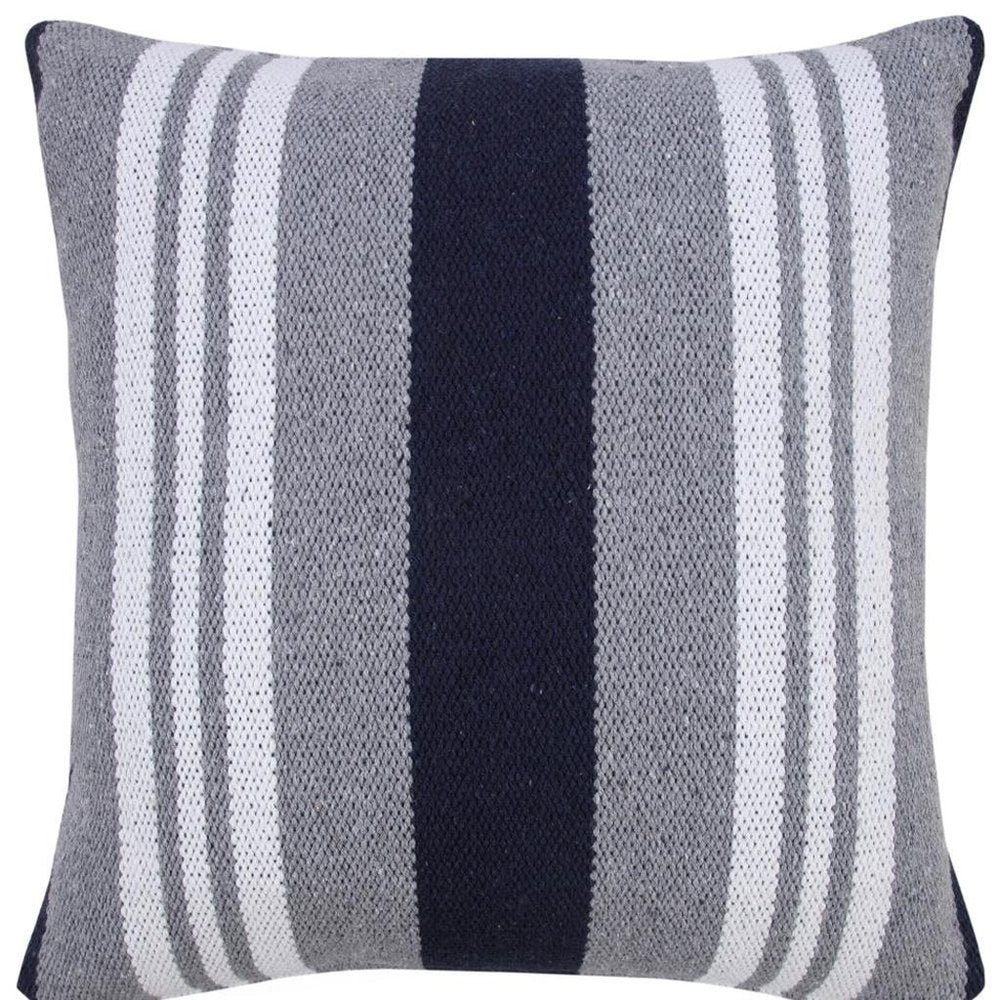 20" Gray And Blue Striped Cotton Throw Pillow Cover — view 4