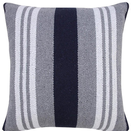 20" Gray And Blue Striped Cotton Throw Pillow Cover