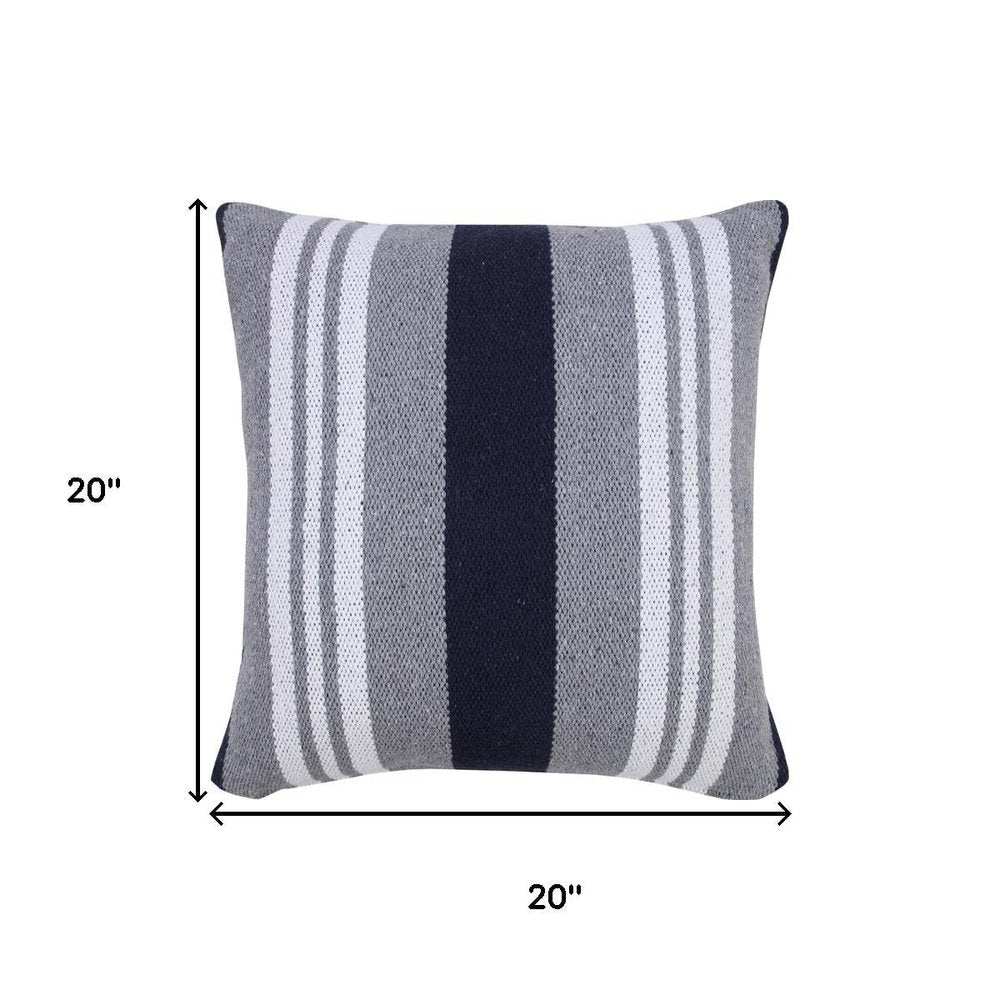 20" Gray And Blue Striped Cotton Throw Pillow Cover — view 5