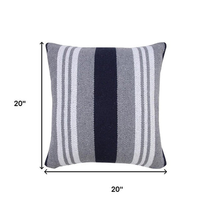 20" Gray And Blue Striped Cotton Throw Pillow Cover