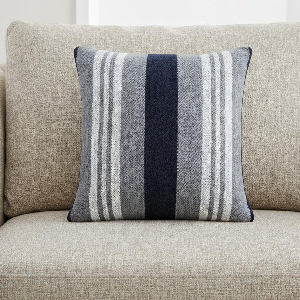 20" Gray And Blue Striped Cotton Throw Pillow Cover — view 6