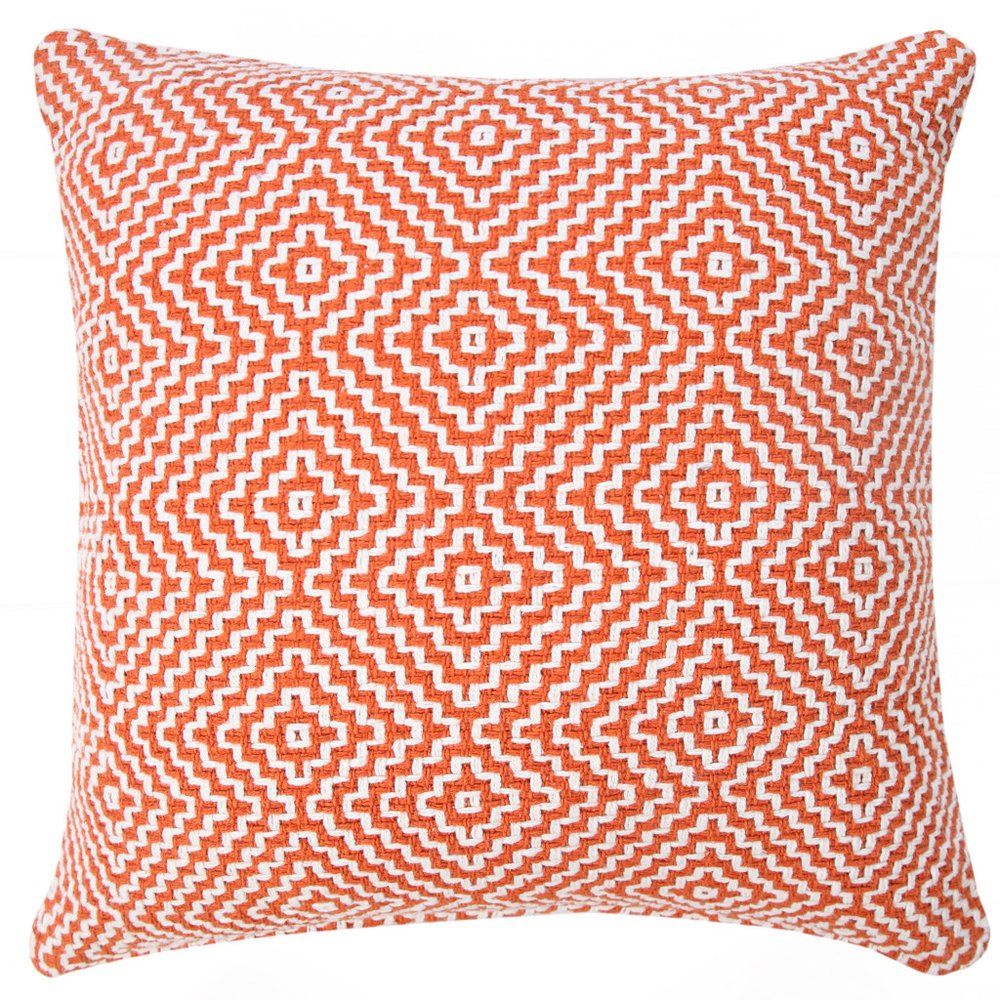 20" Orange And White Diamond Cotton Throw Pillow Cover — view 1