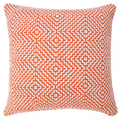 20" Orange And White Diamond Cotton Throw Pillow Cover
