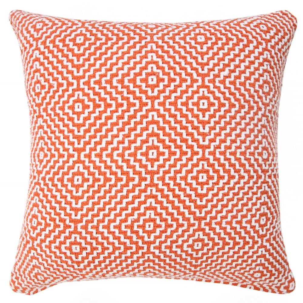 20" Orange And White Diamond Cotton Throw Pillow Cover — view 4