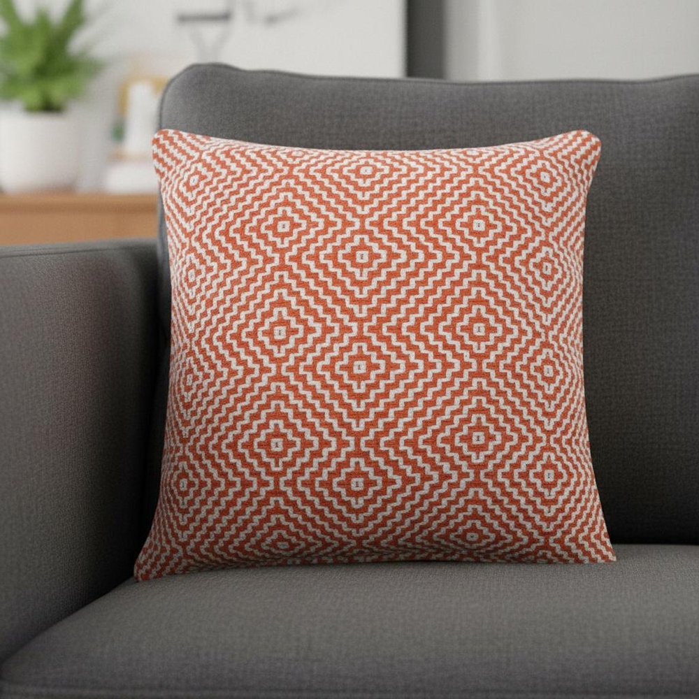 20" Orange And White Diamond Cotton Throw Pillow Cover — view 7