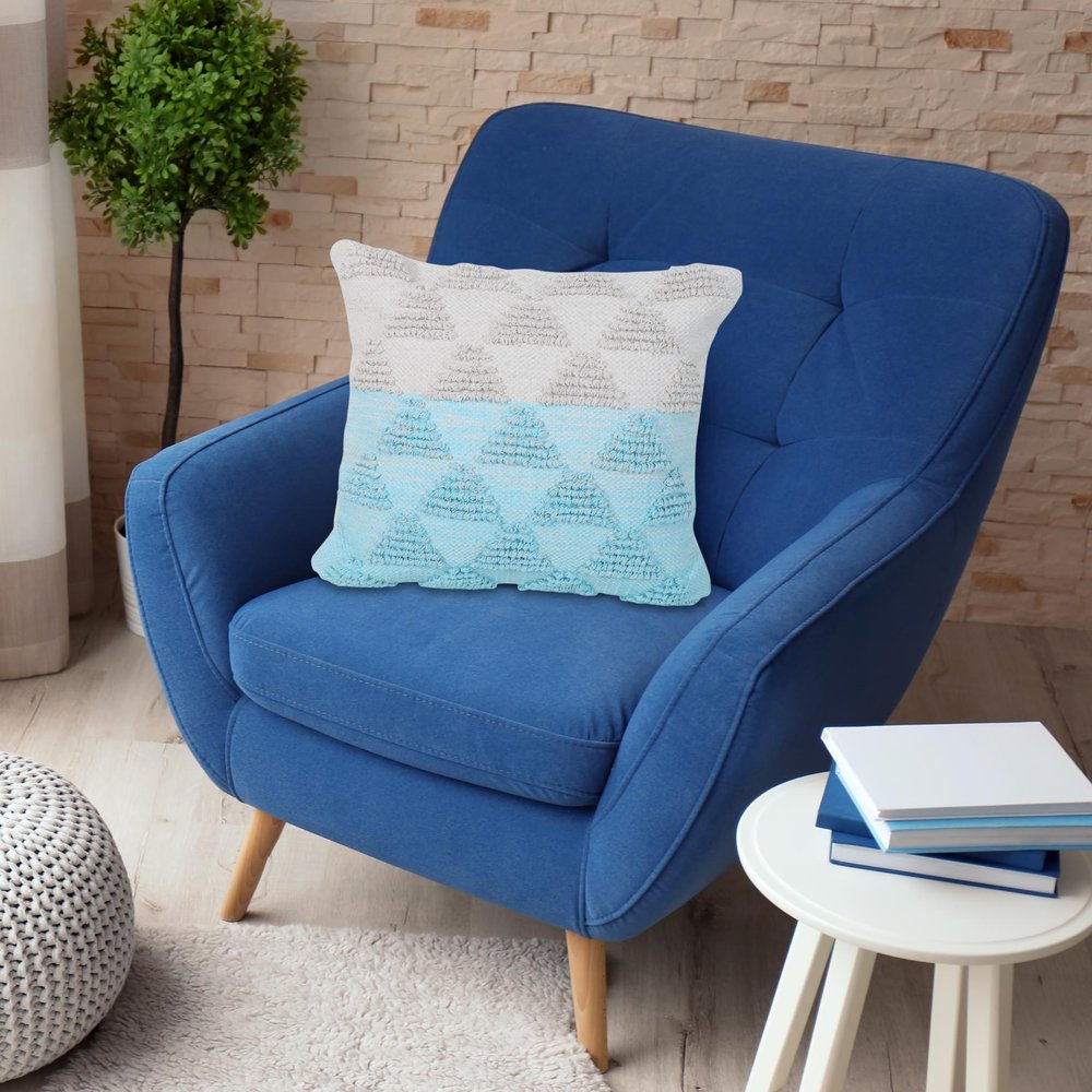20" Blue And White Geometric Cotton Throw Pillow Cover with Texture — view 9