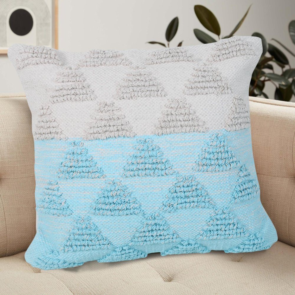 20" Blue And White Geometric Cotton Throw Pillow Cover with Texture — view 8