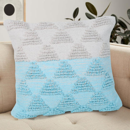 20" Blue And White Geometric Cotton Throw Pillow Cover with Texture