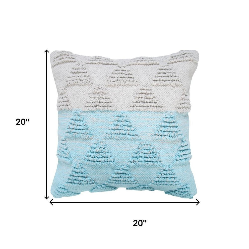 20" Blue And White Geometric Cotton Throw Pillow Cover with Texture — view 2