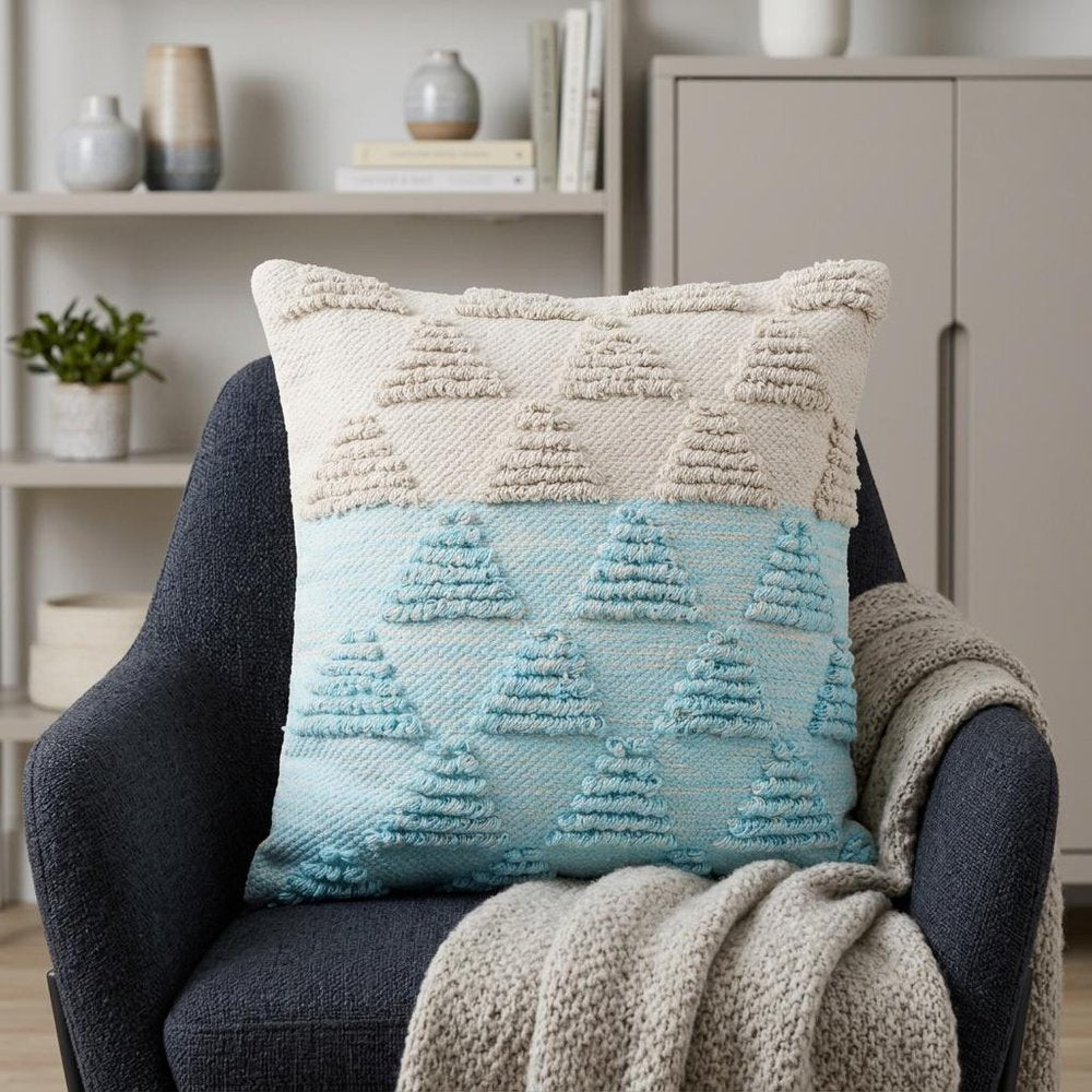 20" Blue And White Geometric Cotton Throw Pillow Cover with Texture — view 3