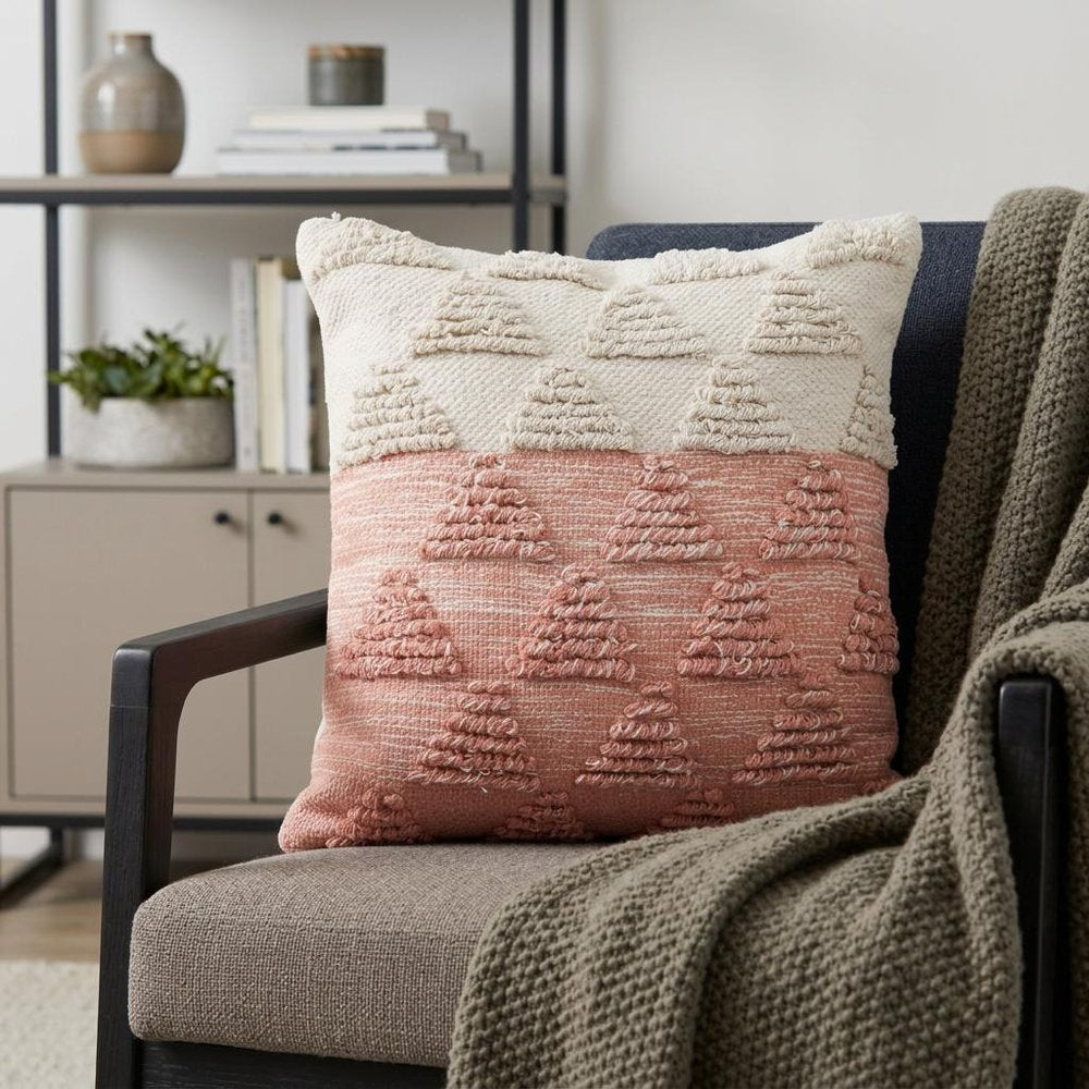 20" Pink And White Geometric Cotton Throw Pillow Cover with Texture — view 2