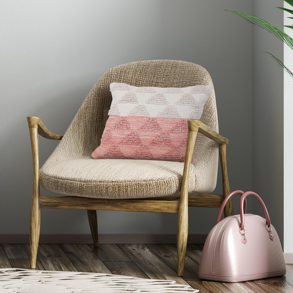 20" Pink And White Geometric Cotton Throw Pillow Cover with Texture — view 9