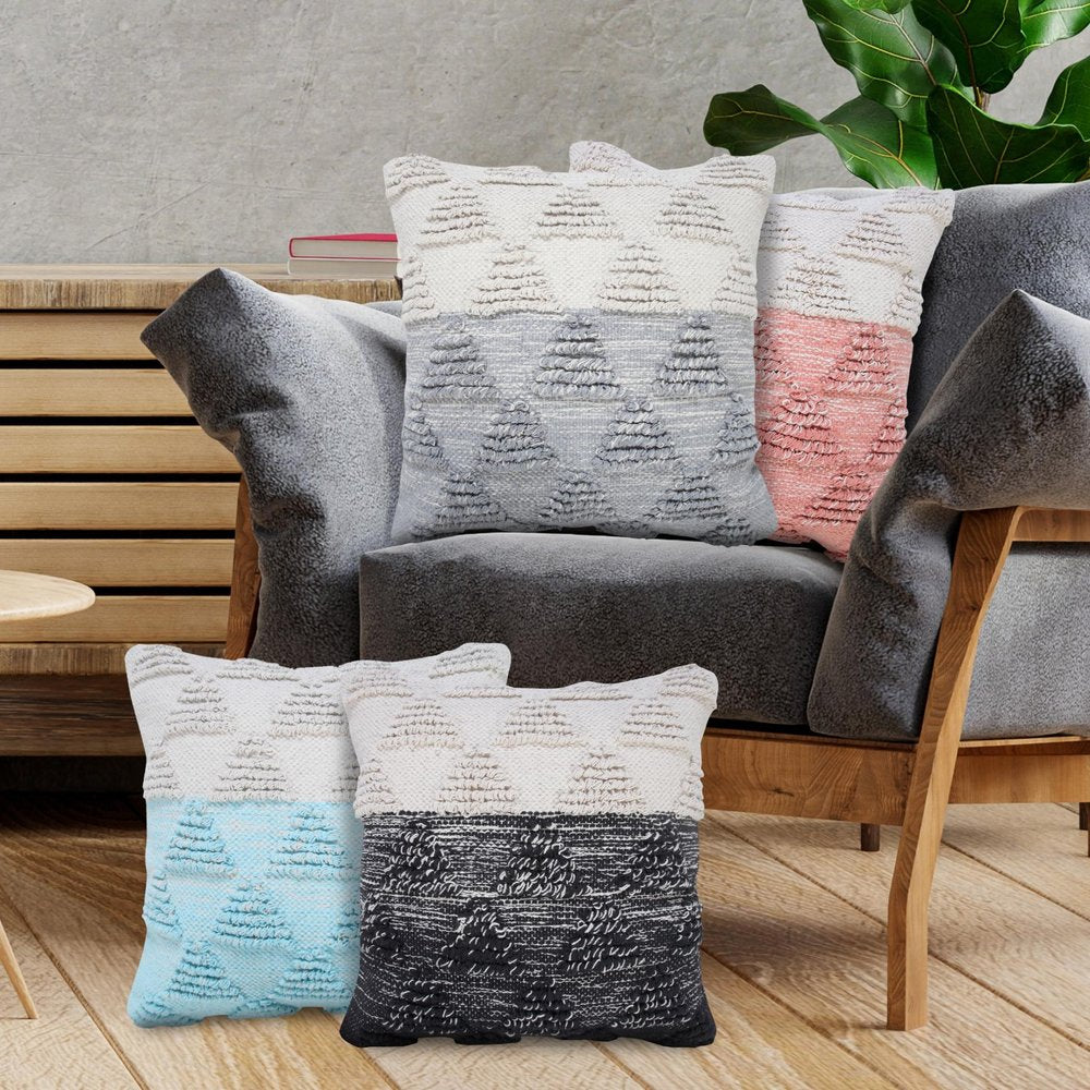 20" Pink And White Geometric Cotton Throw Pillow Cover with Texture — view 8