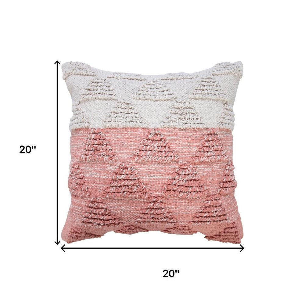 20" Pink And White Geometric Cotton Throw Pillow Cover with Texture — view 1