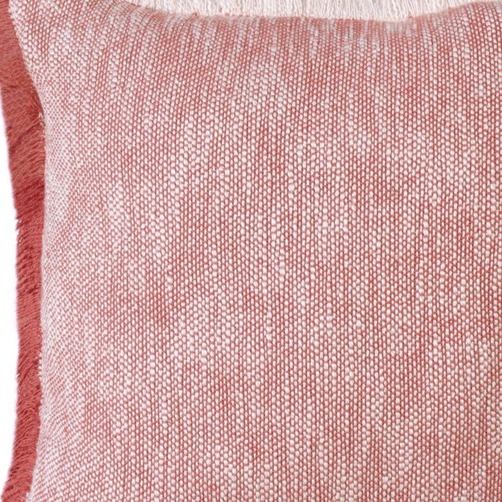 20" Red And White Color Block Cotton Throw Pillow Cover with Fringe — view 7