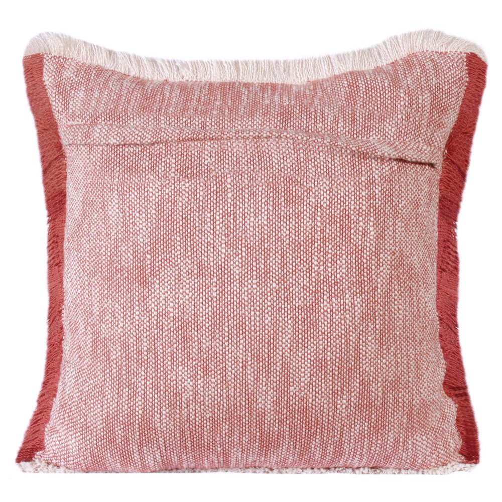 20" Red And White Color Block Cotton Throw Pillow Cover with Fringe — view 5