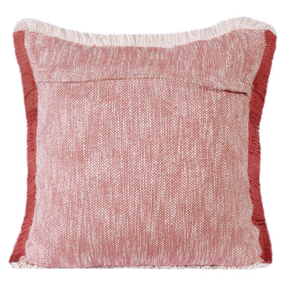 20" Red And White Color Block Cotton Throw Pillow Cover with Fringe