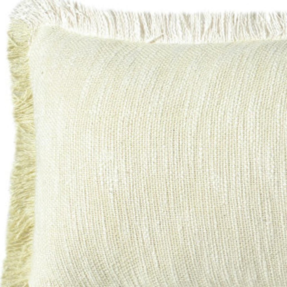 14" X 36" White And Yellow Lumbar Cotton Throw Pillow Cover with Fringe — view 7