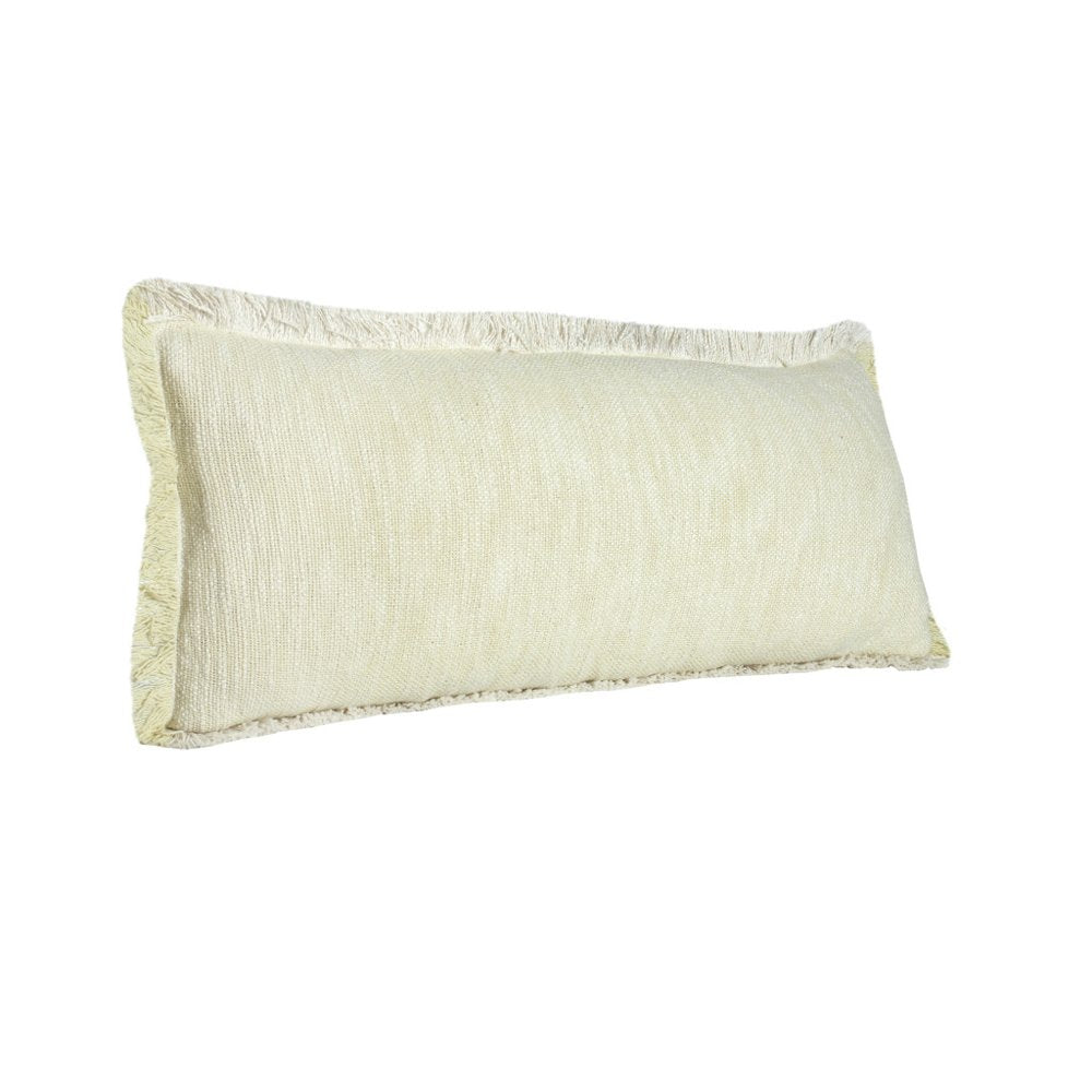 14" X 36" White And Yellow Lumbar Cotton Throw Pillow Cover with Fringe — view 2