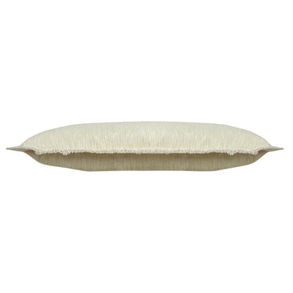 14" X 36" White And Yellow Lumbar Cotton Throw Pillow Cover with Fringe