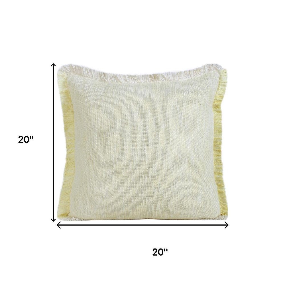 20" White And Yellow Cotton Throw Pillow Cover with Fringe — view 6