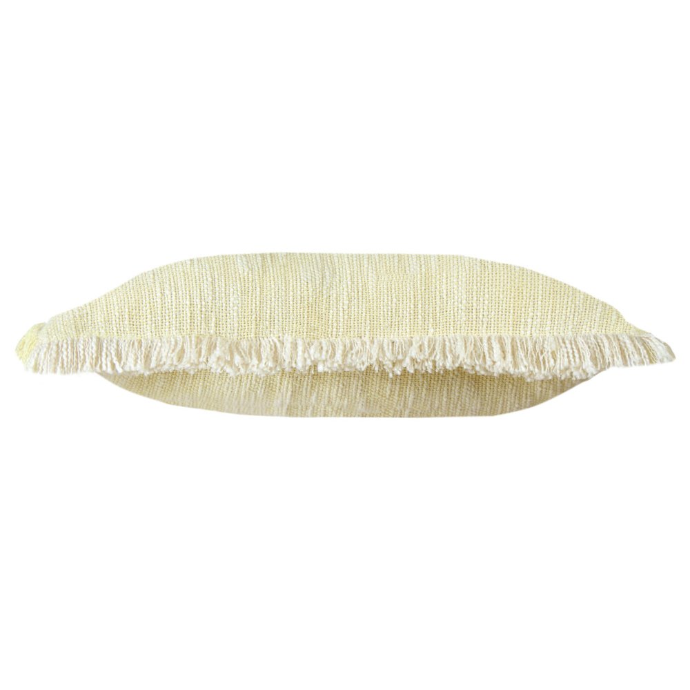 20" White And Yellow Cotton Throw Pillow Cover with Fringe — view 3