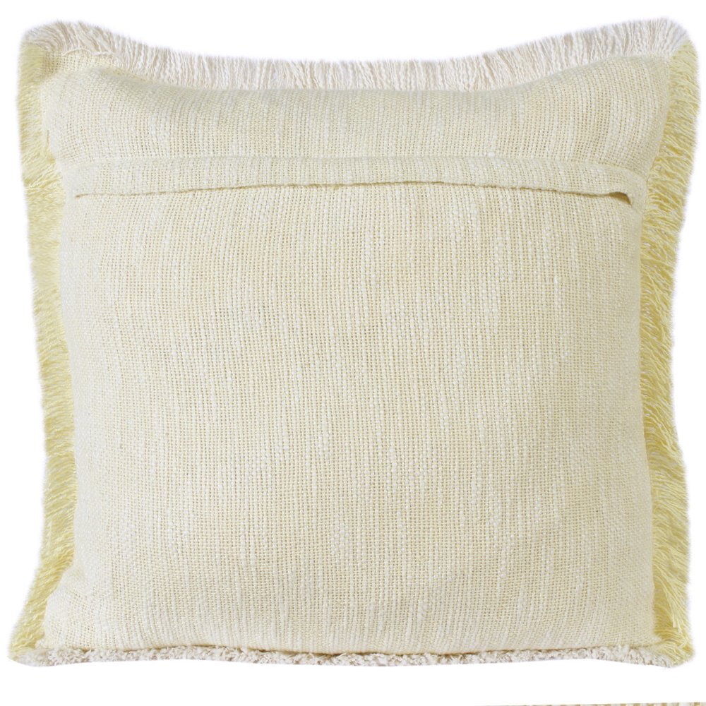 20" White And Yellow Cotton Throw Pillow Cover with Fringe — view 4