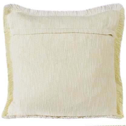 20" White And Yellow Cotton Throw Pillow Cover with Fringe