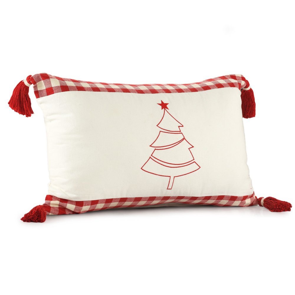 16" X 24" Red And White Lumbar Christmas Tree Plaid Cotton Throw Pillow Cover — view 2