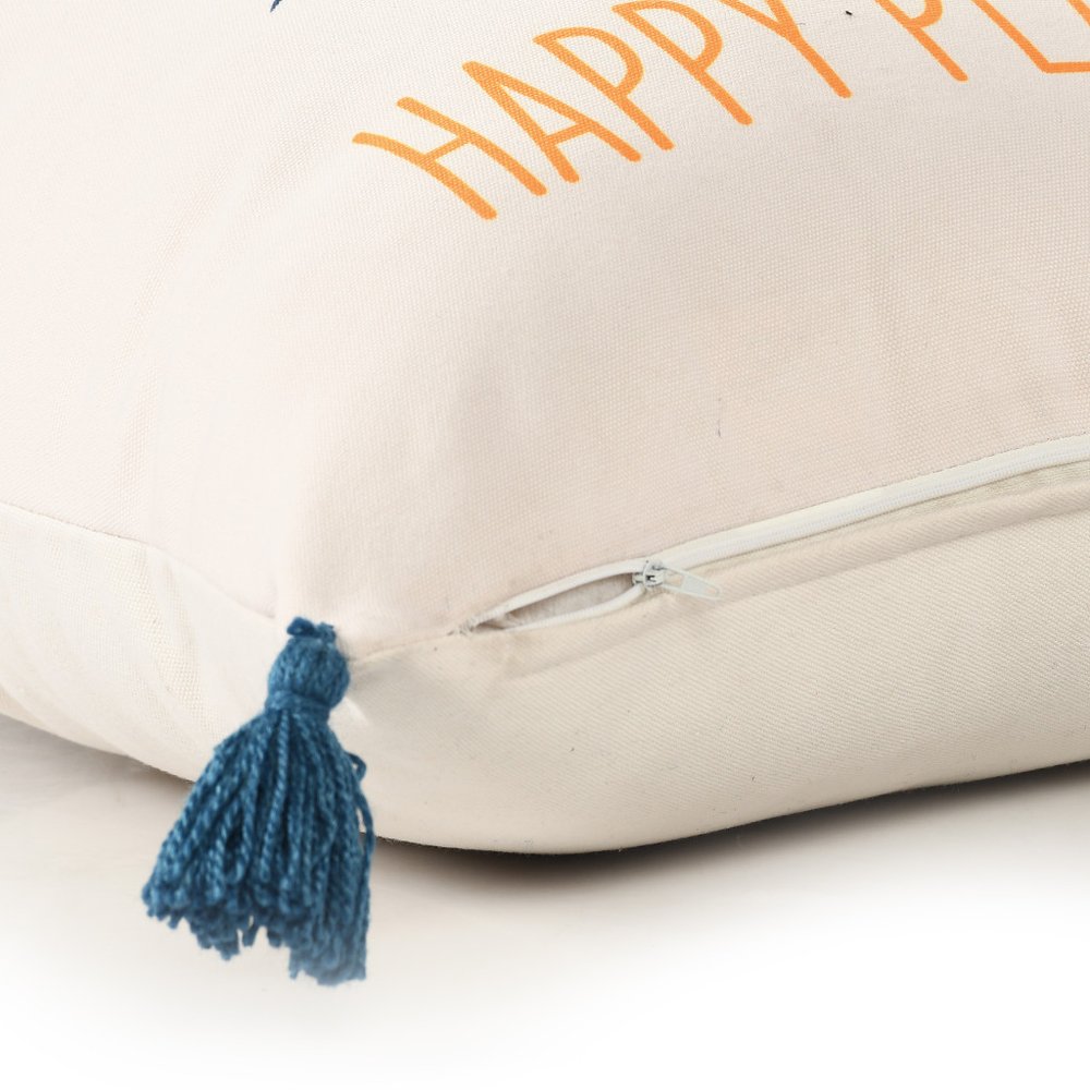 18" Navy Blue Off White And Yellow The Sea is My Happy Place Beach Nautical Throw Pillow Cover — view 3
