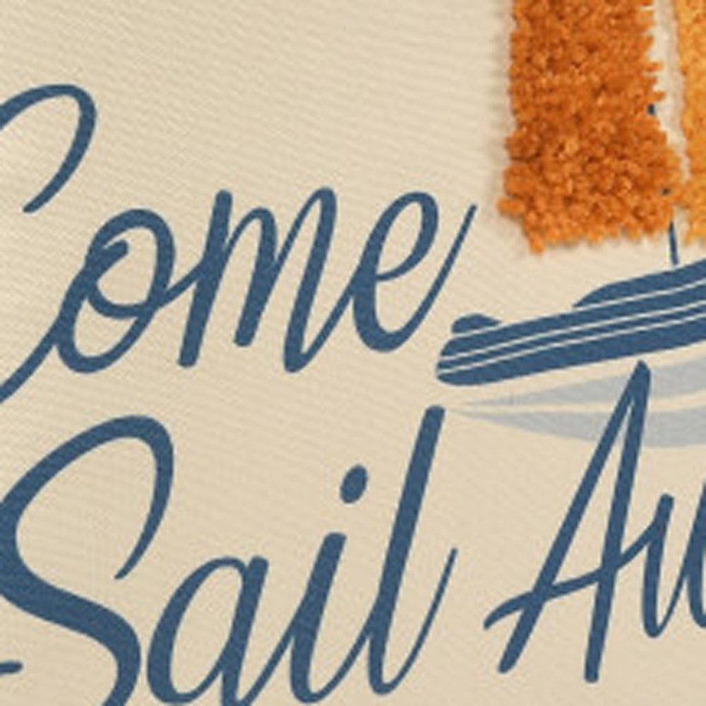 18" Cream Navy Blue And Orange Come Sail Away Beach Nautical Throw Pillow Cover — view 4