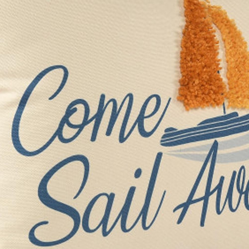 18" Cream Navy Blue And Orange Come Sail Away Beach Nautical Throw Pillow Cover — view 5