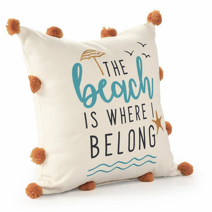 20" Beige And Orange The Beach Is Where I Belong Beach Throw Pillow Cover