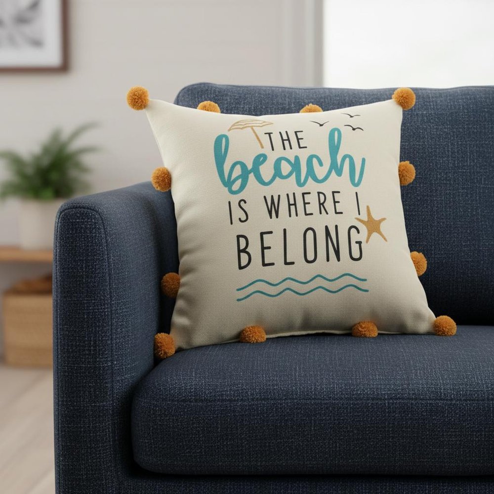 20" Beige And Orange The Beach Is Where I Belong Beach Throw Pillow Cover — view 2